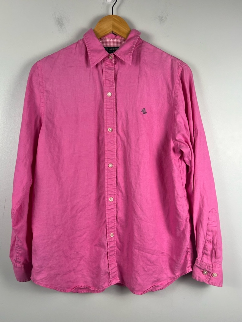 Lauren Ralph Lauren Pink 100% linen button down top size medium preppy